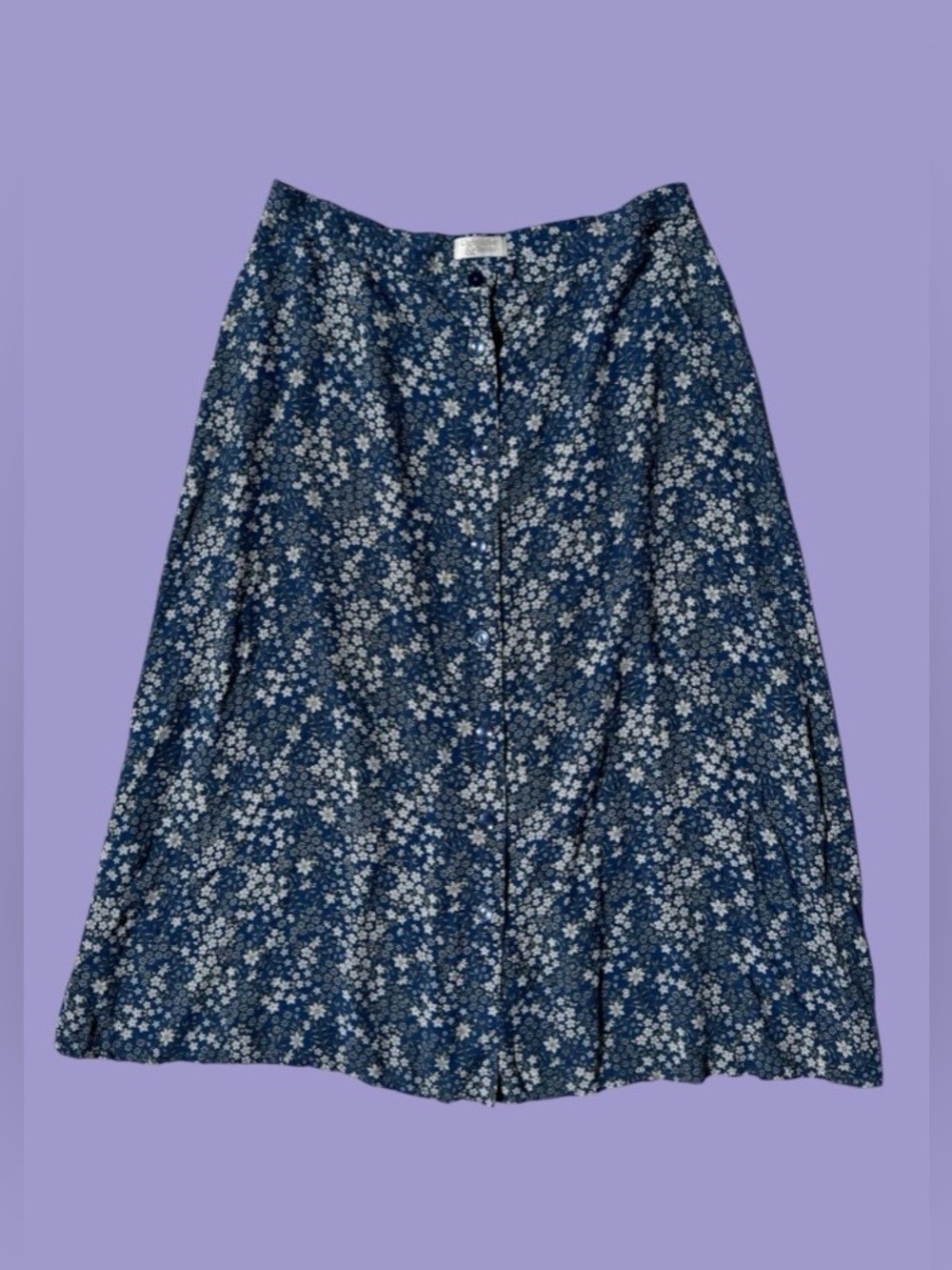 Vintage 90s Floral Rayon Cottagecore Fairycore Midi Button Front Skirt Large 12